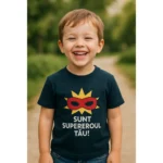 Tricou albastru navy pentru copii personalizat cu text amuzant – stil modern și calitate superioară