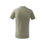 Tricou copii personalizat kaki deschis, vedere spate, bumbac natural aerisit pregătit pentru imprimare prin transfer termic iRealPrint – fundal cald, discret și elegant