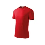 Tricou copii personalizat roșu, vedere lateral-spate, simplu, fundal alb, model ideal pentru imprimare mesaje sau design iRealPrint.
