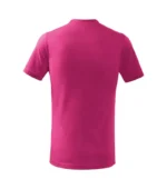 Tricou copii personalizat roz zmeură, vedere spate, material bumbac moale și rezistent, fundal alb