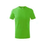Tricou copii personalizat verde măr, vedere față, model simplu din bumbac de calitate, fundal alb