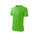 Tricou copii personalizat verde măr, vedere lateral față, bumbac moale și confortabil, fundal alb
