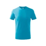 Tricou copii personalizat turcoaz, vedere față, model simplu din bumbac premium, fundal alb