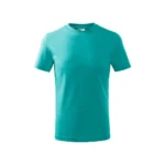 Tricou copii personalizat verde smarald, vedere față, model simplu din bumbac premium, fundal alb curat