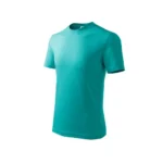 Tricou copii personalizat verde smarald, vedere lateral față, material bumbac natural, fundal alb simplu
