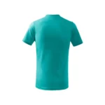 Tricou copii personalizat verde smarald, vedere spate, croială clasică din bumbac rezistent, fundal alb