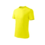 Tricou copii personalizat galben lămâie iRealPrint – vedere din unghi oblic, bumbac moale, croială modernă unisex, culoare galben intens, fundal alb curat.