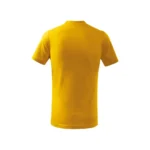 Tricou copii personalizat galben iRealPrint – vedere spate, bumbac moale, croială unisex, fundal alb curat, culoare galben solar intens.