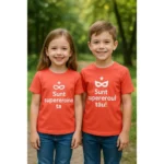 tricou copii personalizat coral – frate și soră în natură, mesaje supereroi, zâmbete și energie pozitivă
