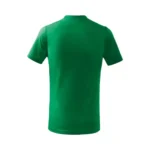 Tricou copii personalizat verde mediu, vedere spate, material bumbac moale și rezistent, fundal alb curat