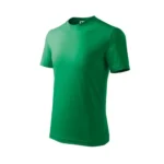 Tricou copii personalizat verde mediu, vedere lateral față, material bumbac moale, ideal pentru imprimare durabilă prin transfer termic