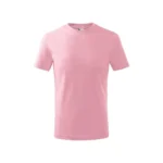 Tricou copii personalizat roz, vedere frontală pe fundal alb, material bumbac simplu, produs premium iRealPrint.