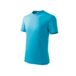 Tricou copii personalizat turcoaz, vedere lateral față, bumbac premium moale și confortabil, fundal alb