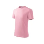 Tricou copii personalizat roz, vedere oblică pe fundal alb, croială clasică din bumbac moale, ideal pentru design iRealPrint.