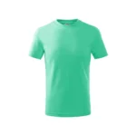 Tricou copii personalizat verde mentă, vedere față, model simplu din bumbac moale, fundal alb