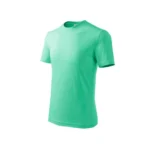 Tricou copii personalizat verde mentă, vedere lateral față, croială clasică din bumbac, fundal alb