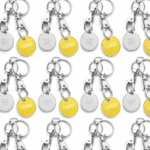 Breloc cu fisa metalica de cumparaturi personalizat galben, accesoriu promoțional intens vizibil pentru expunere rapida a brandului in supermarket