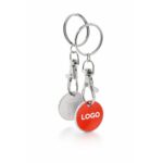 Breloc cu fisa metalica de cumparaturi personalizat rosu, finisaj metalic durabil si culoare intensa pentru branding activ si memorabil