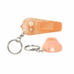 Breloc cu fluier și lanternă personalizat portocaliu, prezentare produs cu funcții vizibile și design transparent pentru utilizare multifuncțională