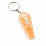Breloc portocaliu cu fluier și lanternă personalizat, produs principal cu logo vizibil, accesoriu promoțional pentru semnalizare și activități dinamice