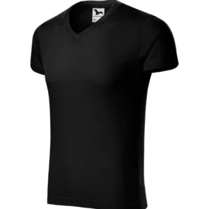 Perspectiva laterala tricou barbati negru cu anchior in V, linie masculina structurata si aspect premium echilibrat