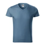 Tricou barbati cu anchior in V culoare denim, vedere fata, croiala structurata si material bumbac compact respirabil