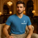 Tricou barbati denim cu anchior in V personalizat integrat in tinuta eleganta casual, mesaj vizibil si discret