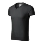 Tricou bărbați ebony gray cu anchior în V, perspectivă laterală ce evidențiază structura și rafinamentul urban