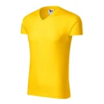Perspectiva laterala tricou barbati galben cu anchior in V, evidentiere forma gulerului si proportii armonioase