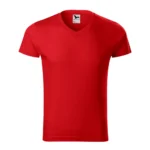 Tricou barbati rosu cu anchior in V, vedere fata, fundal vibrant ideal pentru personalizare cu vizibilitate maxima