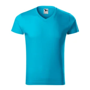 Tricou barbati turcoaz cu anchior in V, vedere fata, fundal ideal pentru personalizare clara si vizibilitate maxima