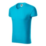 Perspectiva laterala tricou barbati turcoaz cu anchior in V, linie structurata si aspect modern relaxat
