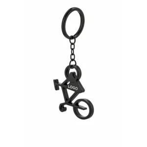 Breloc desfăcător de sticle în formă de bicicletă personalizat negru, accesoriu metalic premium din aluminiu cu design elegant și gravură laser