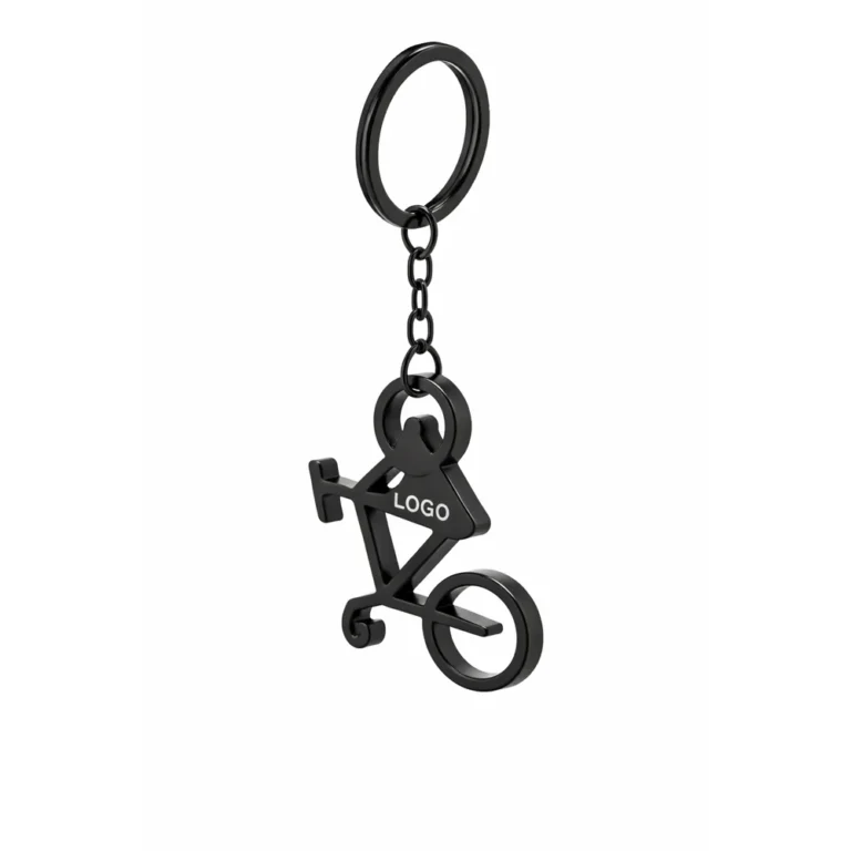 Breloc desfăcător de sticle în formă de bicicletă personalizat negru, accesoriu metalic premium din aluminiu cu design elegant și gravură laser