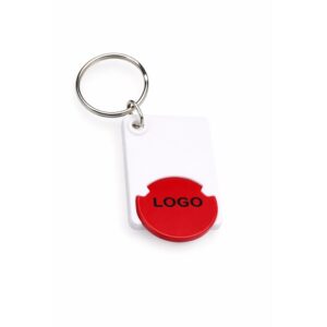 Breloc dreptunghiular cu FISĂ de cumpărături personalizat roșu, accesoriu promoțional din plastic rezistent cu logo vizibil și design compact pentru utilizare zilnică