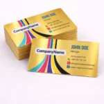 Cărți de vizită metalice gold personalizate realizate din aluminiu premium de 0,32 mm, cu finisaj auriu elegant și design profesional pentru branding premium