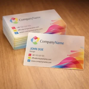 Cărți de vizită transparente personalizate din plastic polipropilenă cu design modern și impact vizual premium