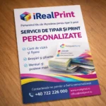 Flyer A5 personalizat pentru servicii de tipar și print iRealPrint, utilizat ca material promoțional pentru prezentarea ofertelor de print publicitar.