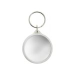 Breloc rotund transparent cu insert foto personalizat și logo color, imagine close-up pentru evidențierea clarității printului interior și a formei circulare