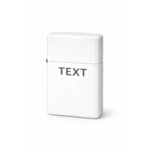 Brichetă tip Zippo personalizată cu text gravat, vedere frontală pe fundal neutru, ideală pentru mesaj personal, nume sau dată – cadou premium elegant și memorabil.