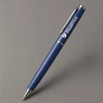 Pix metalic aluminiu personalizat slim albastru pe fundal neutru, imagine principală produs promoțional corporate pentru branding profesional