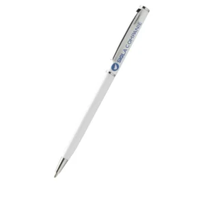 Pix metalic aluminiu personalizat slim alb pe fundal neutru, imagine principală produs promoțional premium pentru branding corporate elegant