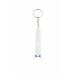 Mini lanternă LED albă personalizată tip breloc, fotografie de produs pe fundal neutru, design compact și branding vizibil