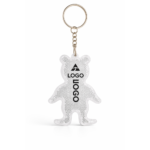 Breloc reflectorizant personalizat alb în formă de animal, imagine principală produs pe fundal neutru, accesoriu de siguranță rutieră cu logo vizibil
