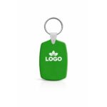 Breloc din plastic personalizat verde cu inel metalic și logo imprimat, accesoriu promoțional ușor pentru branding echilibrat și utilizare zilnică