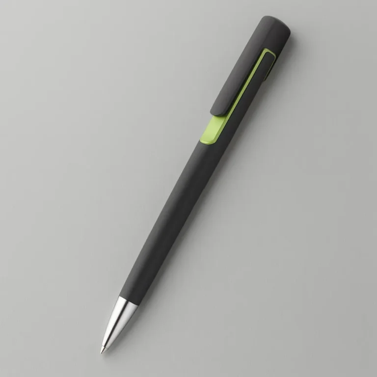 Pix plastic personalizat Nuba Black verde prezentat pe fundal alb, pix promoțional modern pentru branding profesional și personalizare cu logo