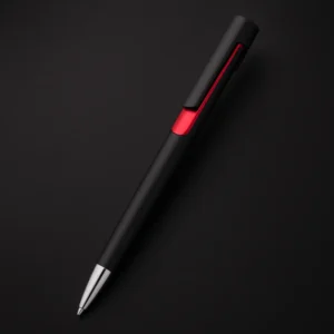 Pix plastic personalizat Nuba Black roșu prezentat pe fundal închis, pix promoțional modern pentru branding corporate și personalizare cu logo