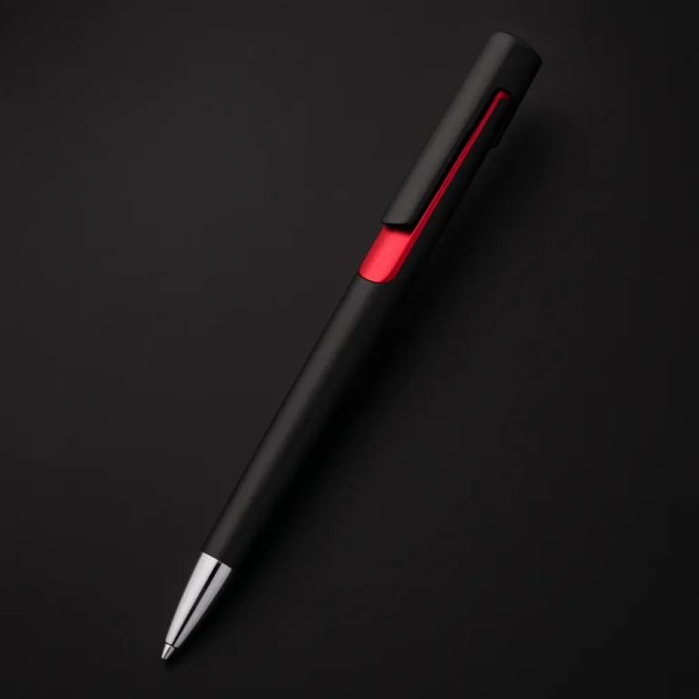 Pix plastic personalizat Nuba Black roșu prezentat pe fundal închis, pix promoțional modern pentru branding corporate și personalizare cu logo