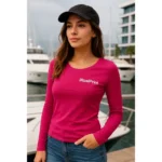 Bluză damă personalizată roz zmeură din bumbac premium cu mânecă lungă și croială feminină modernă