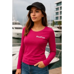 Bluză damă personalizată roz zmeură din bumbac premium cu mânecă lungă și croială feminină modernă